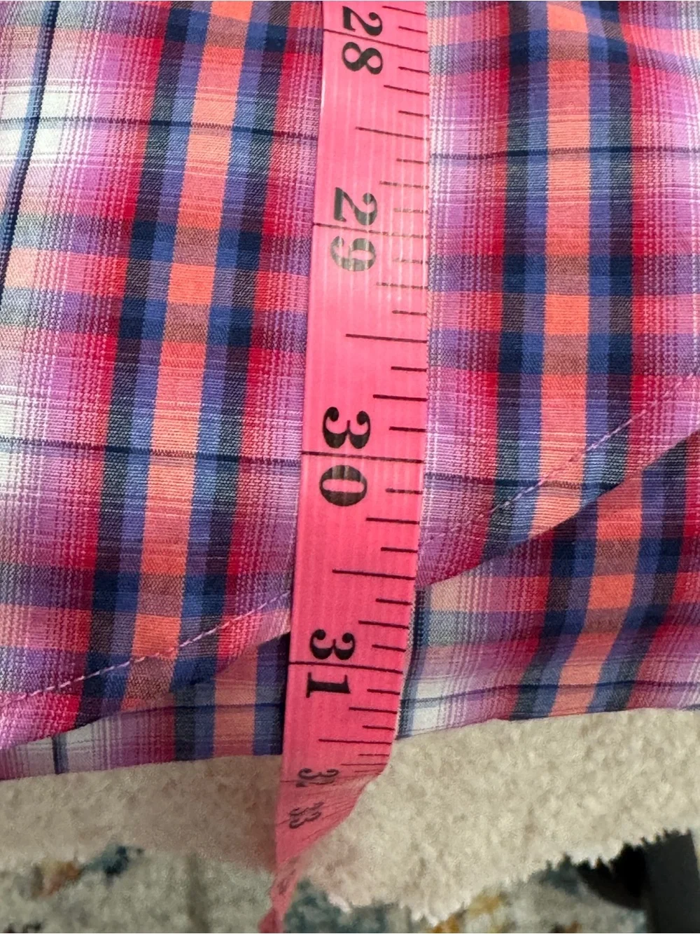 Thomas Dean Men’s L Pima Cotton Plaid Shirt Pink Orange Blue Button‑Down